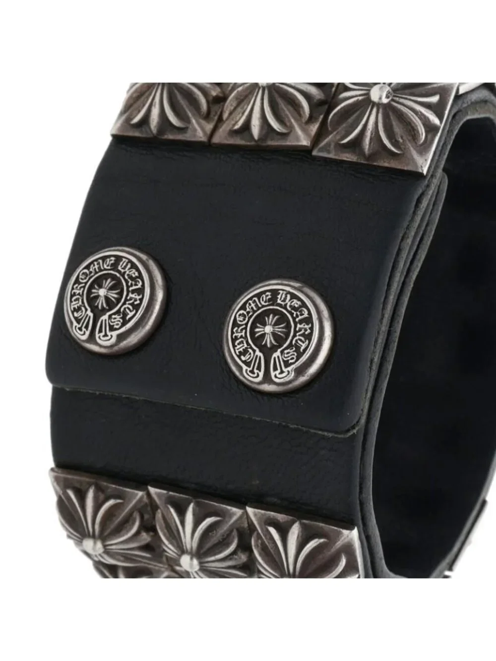 Chrome Hearts Zero Stud Trpl Row Pyramid Triple Leather Bracelet